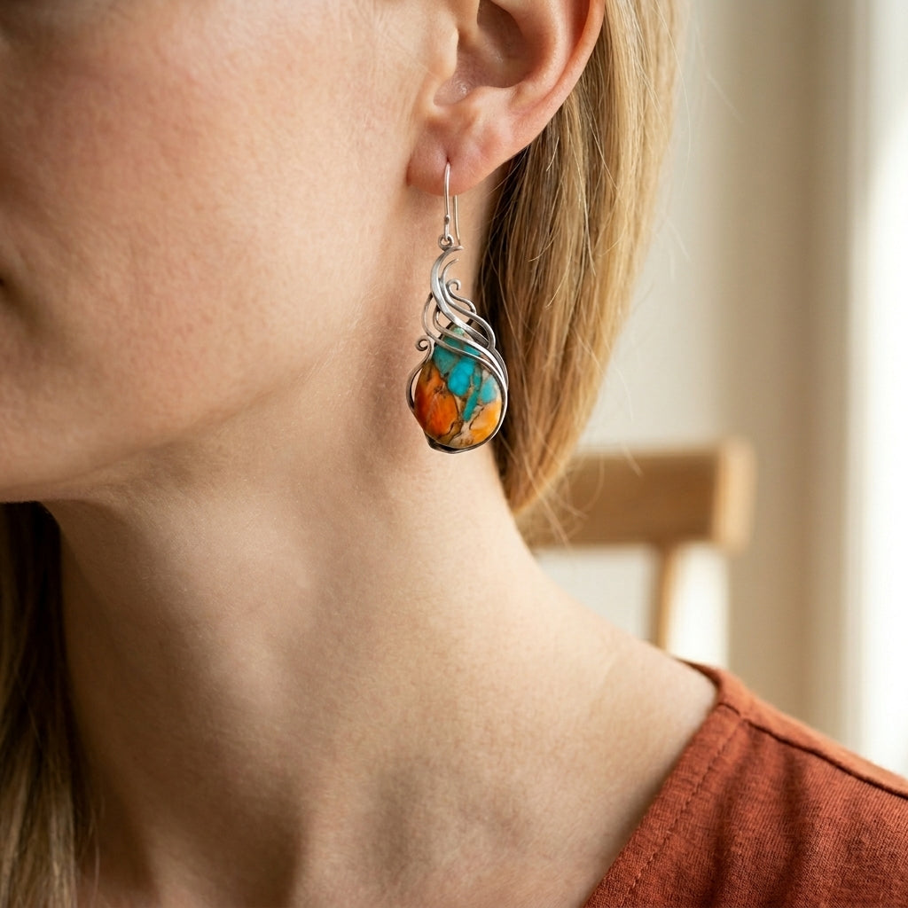 Silver Drop Earrings Órla with Turquoise