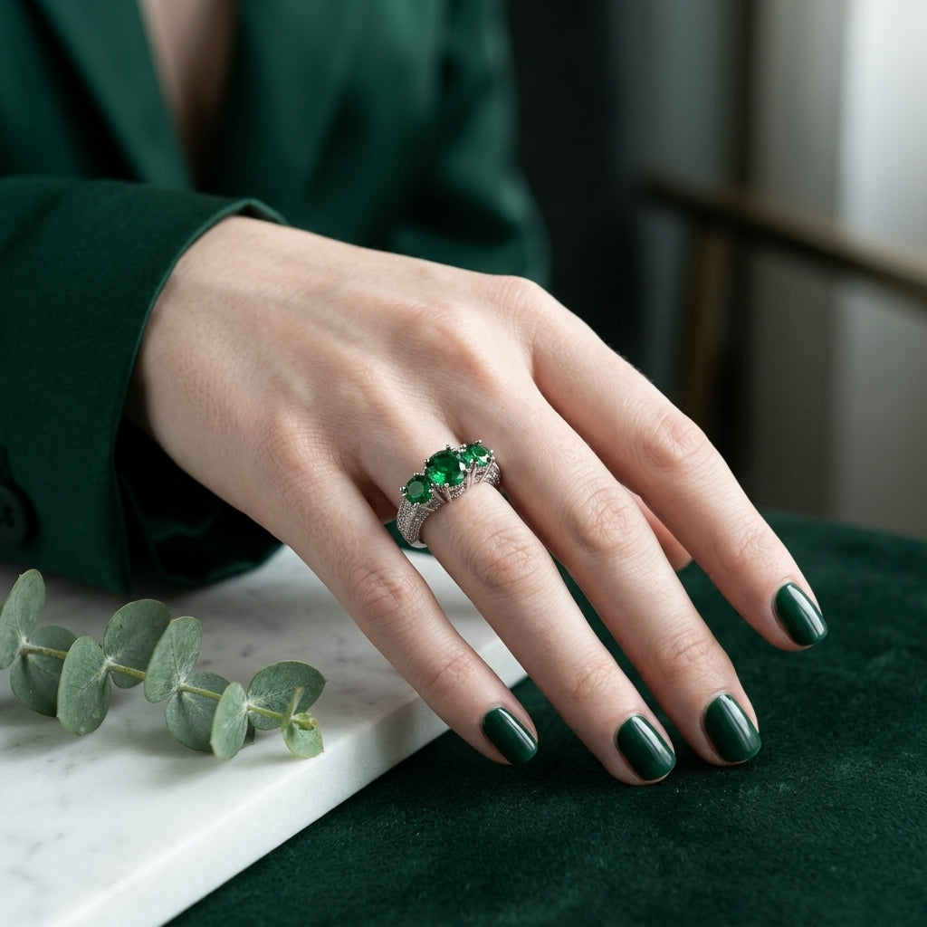 Silver Ring Íde with Emerald