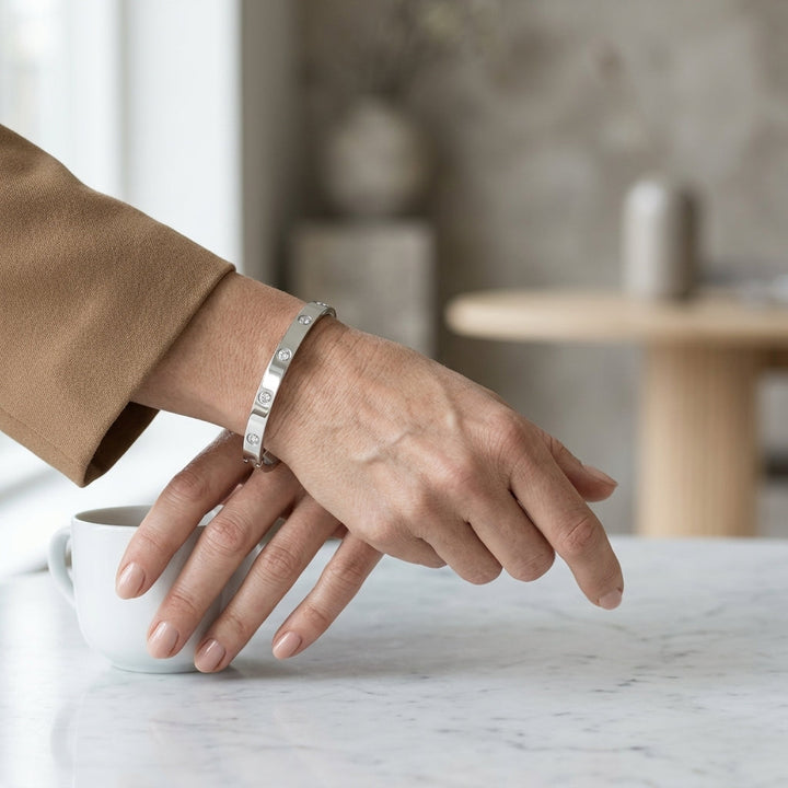Silver Bangle Bracelet Eithne with Zirconia