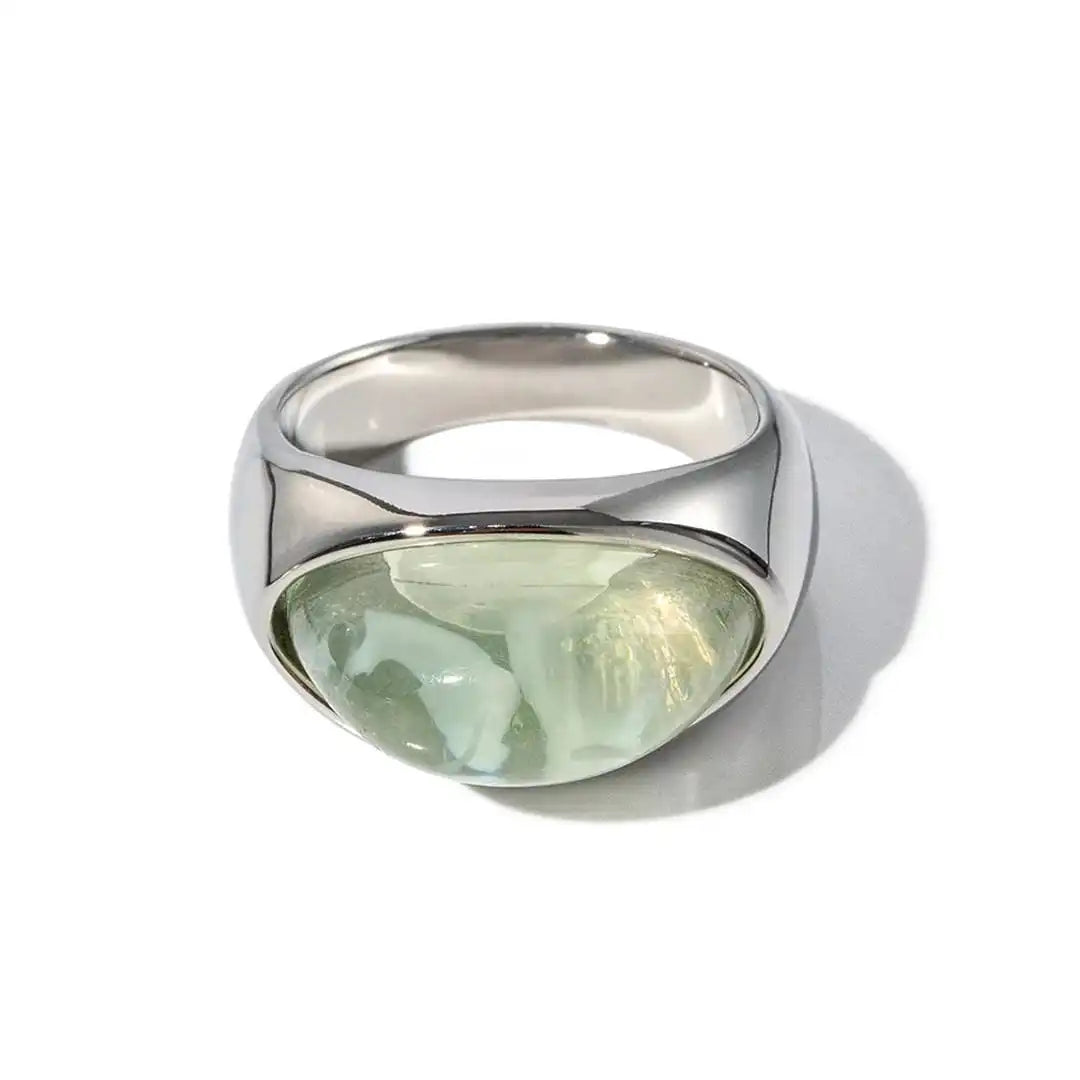 Silver &amp; Gold Ring Muirne with Green Stone