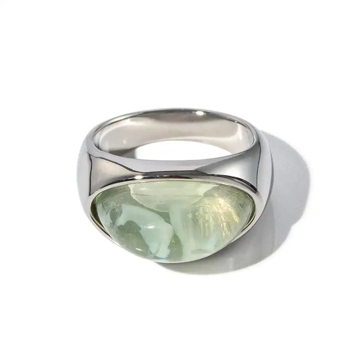 Silver &amp; Gold Ring Muirne with Green Stone