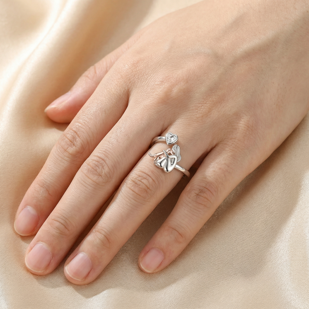 Sterling Silver Adjustable Ring with Woman &amp; Dog Motif