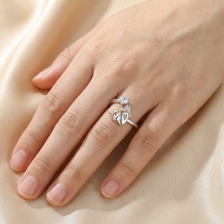 Sterling Silver Adjustable Ring with Woman &amp; Dog Motif