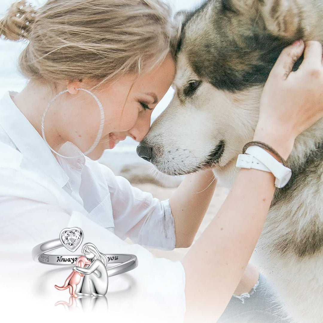 Sterling Silver Adjustable Ring with Woman &amp; Dog Motif