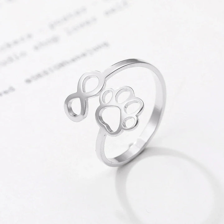 Gold Stainless Steel Ring with Infinity and Paw Print