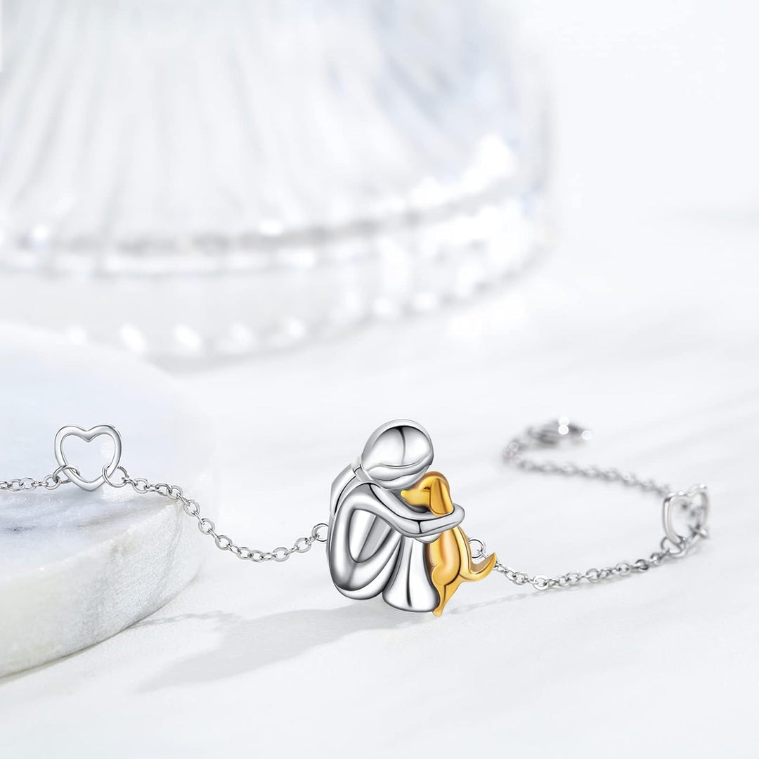 Gold &amp; Silver Chain Bracelet Bríd with Person and Dog