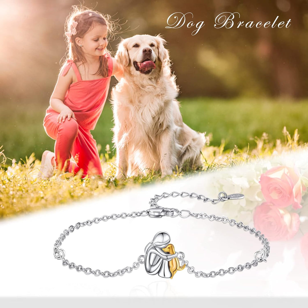 Gold &amp; Silver Chain Bracelet Bríd with Person and Dog
