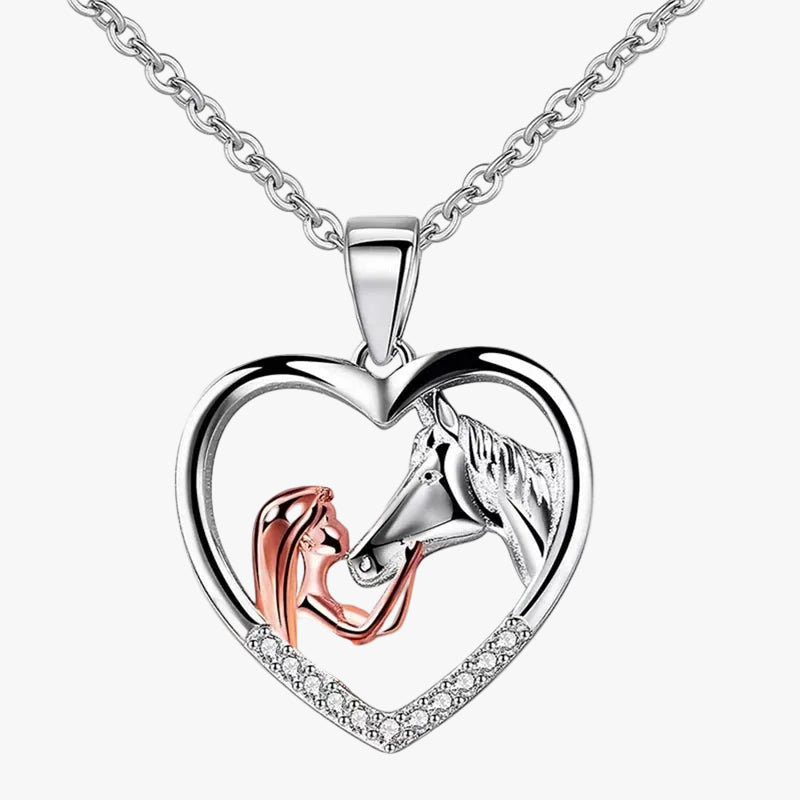 Rose Gold &amp; Silver Necklace Aoife with Girl and Horse