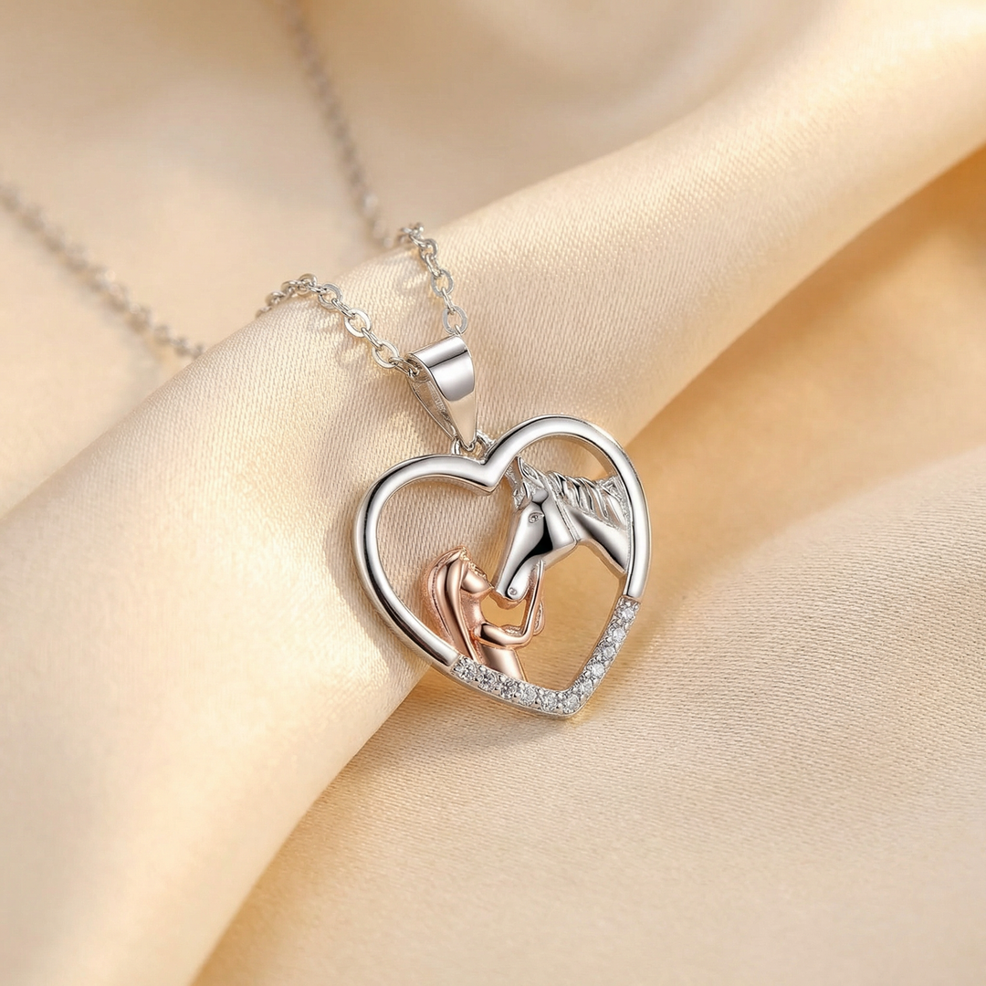 Rose Gold &amp; Silver Necklace Aoife with Girl and Horse