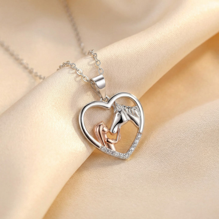Rose Gold &amp; Silver Necklace Aoife with Girl and Horse