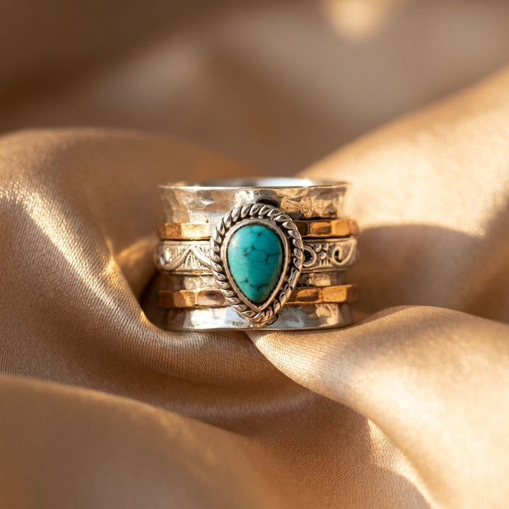 Gold &amp; Silver Ring Set Kinsale with Turquoise
