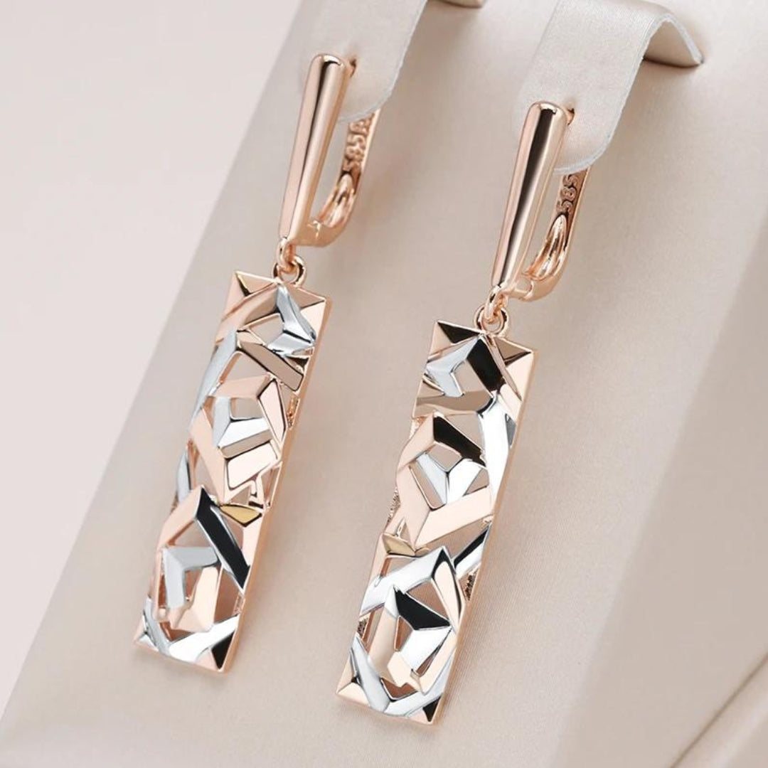 Rose Gold &amp; Silver Drop Earrings with Textured Bar