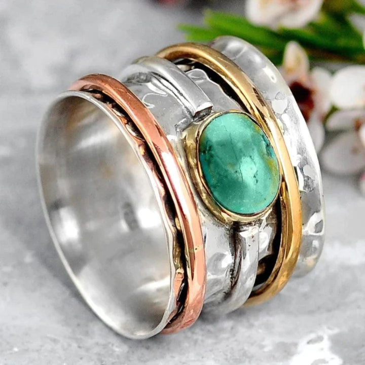 Silver &amp; Gold Spinner Ring Bríd with Turquoise