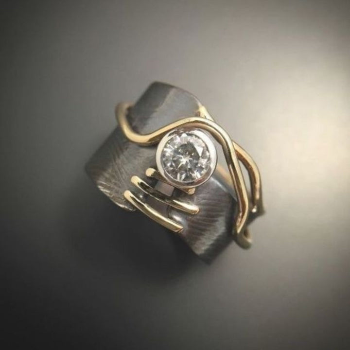 Gold &amp; Silver Ring Aoife with Crystal