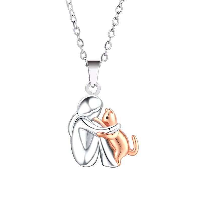 Gold &amp; Silver Necklace Sorcha with Cat Hug