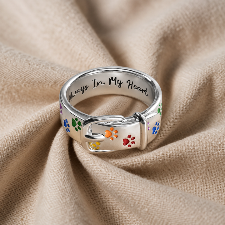 Silver Band Ring Saoirse with Paw Prints