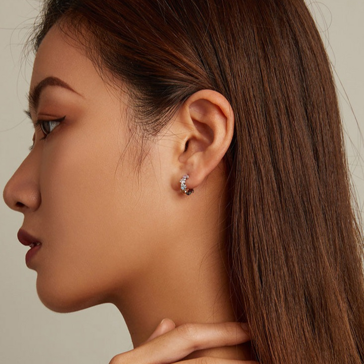 Silver Huggie Earrings Emer with Paw Prints