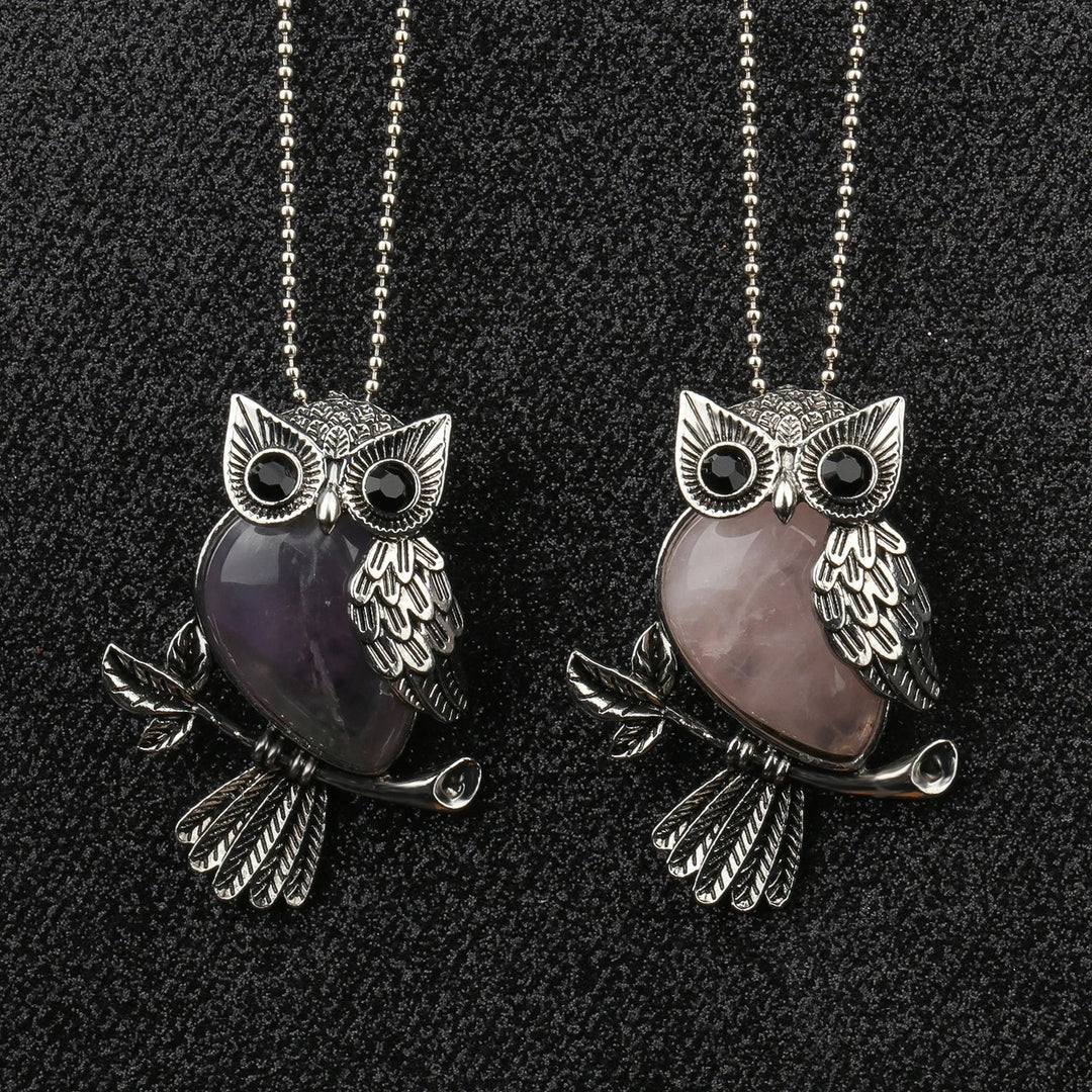 Silver Necklace Clíodhna with Owl and Amethyst