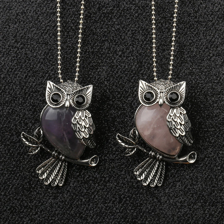 Silver Necklace Clíodhna with Owl and Amethyst