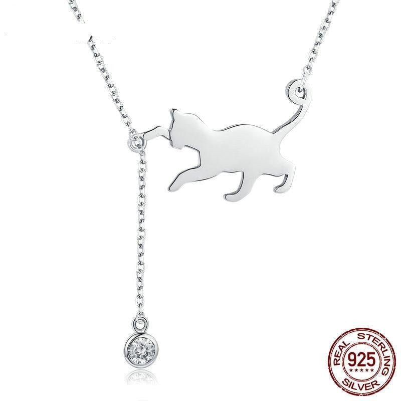 Silver Necklace Ciara with Cat Motif