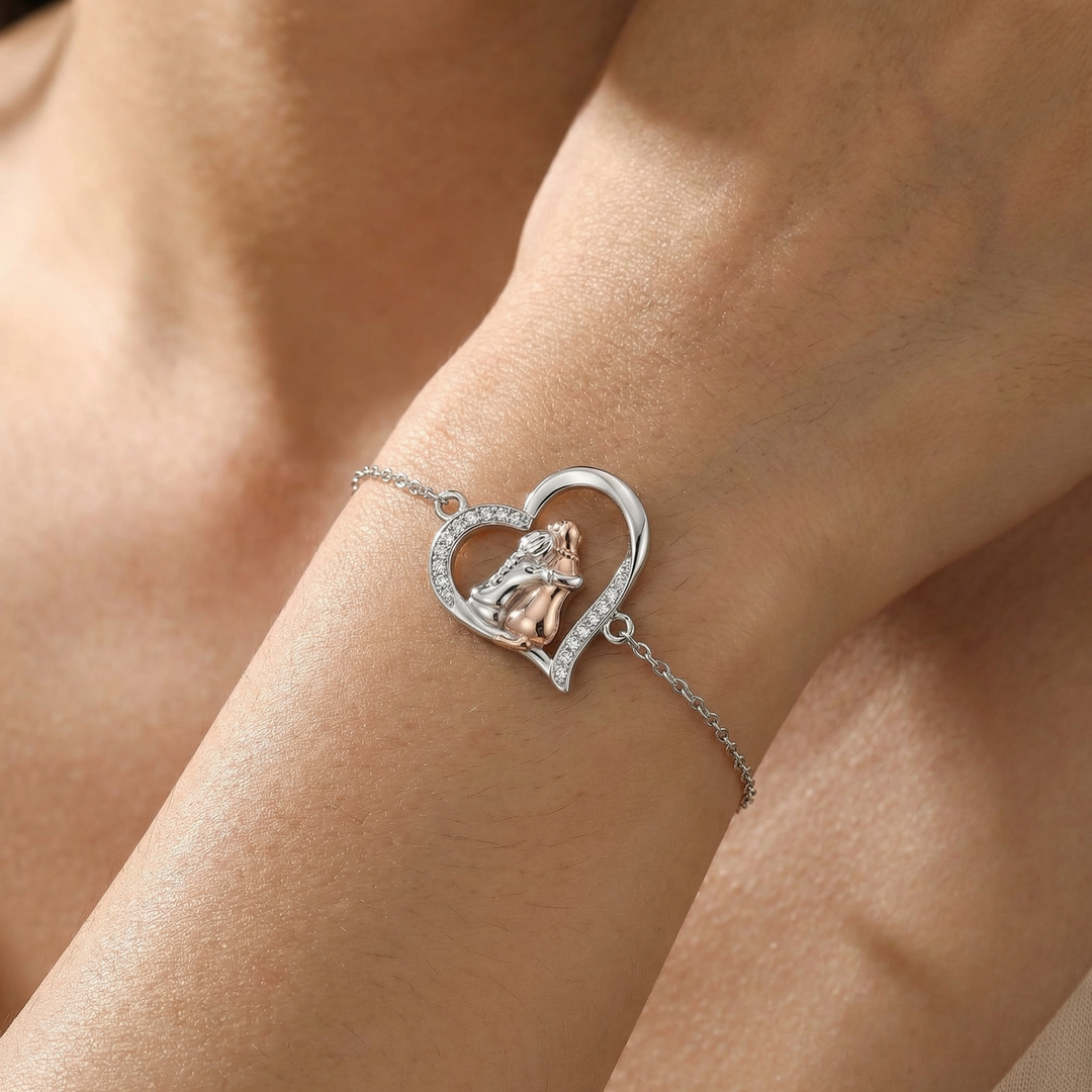 Silver &amp; Rose Gold Necklace with Girl and Dog Motif