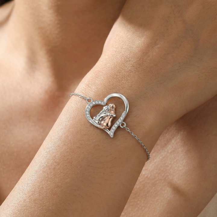 Silver &amp; Rose Gold Necklace with Girl and Dog Motif