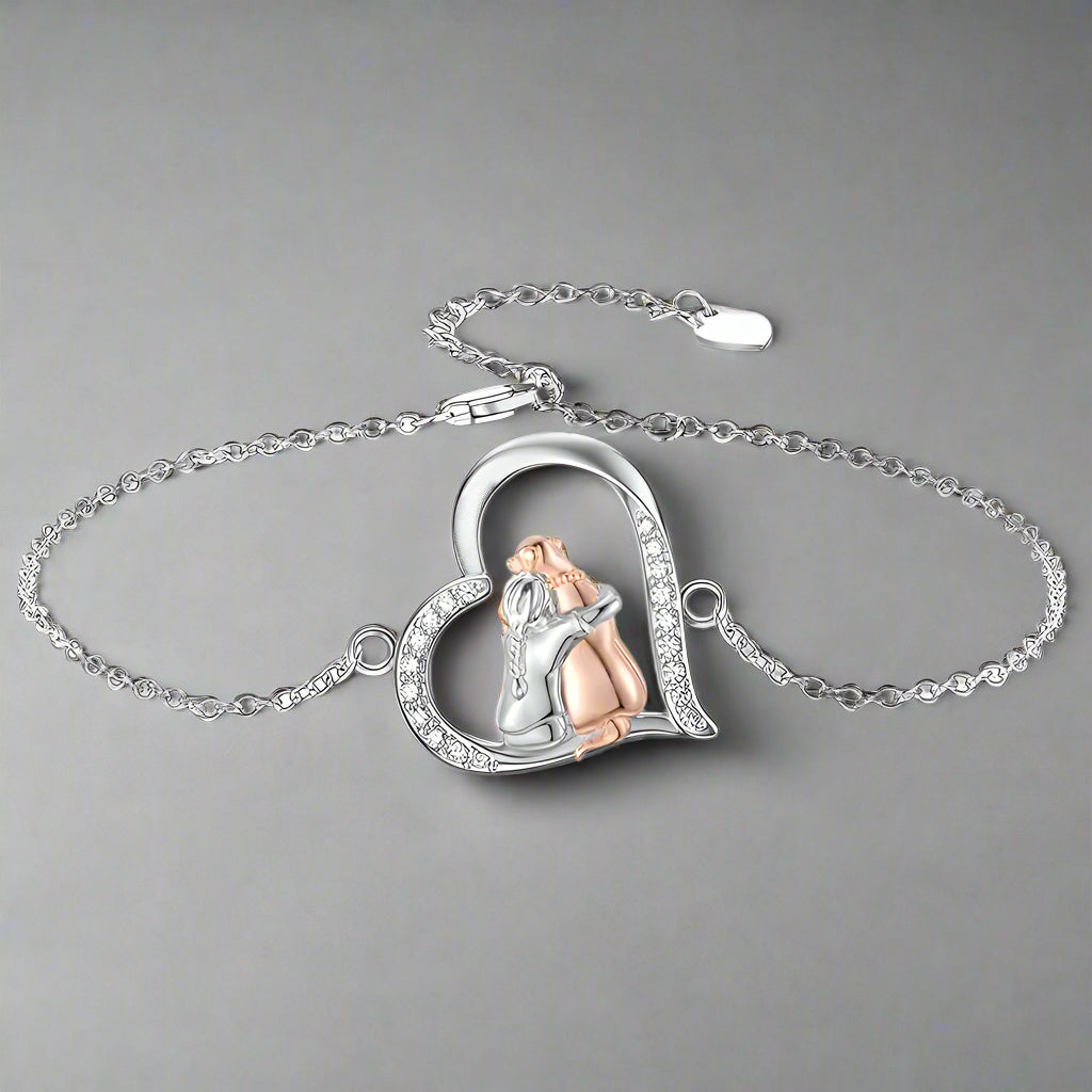 Silver &amp; Rose Gold Necklace with Girl and Dog Motif