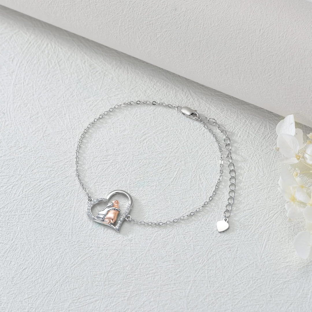 Silver &amp; Rose Gold Necklace with Girl and Dog Motif