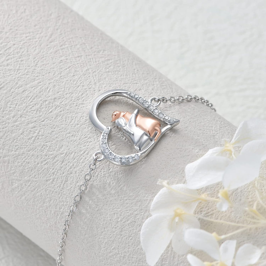 Silver &amp; Rose Gold Necklace with Girl and Dog Motif