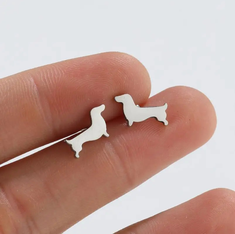 Silver Stud Earrings Muirne with Dachshund Motif