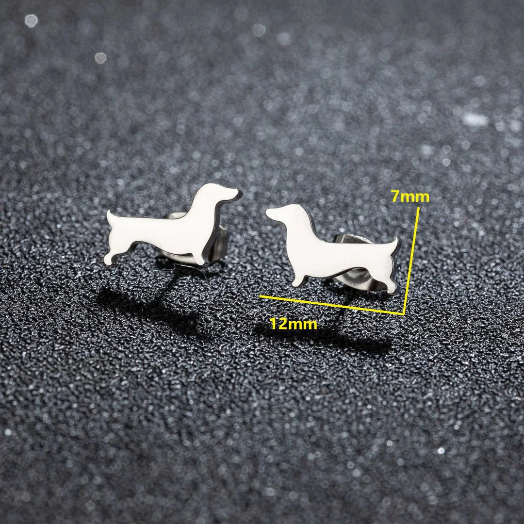 Silver Stud Earrings Muirne with Dachshund Motif