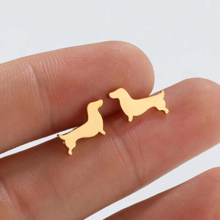 Silver Stud Earrings Muirne with Dachshund Motif