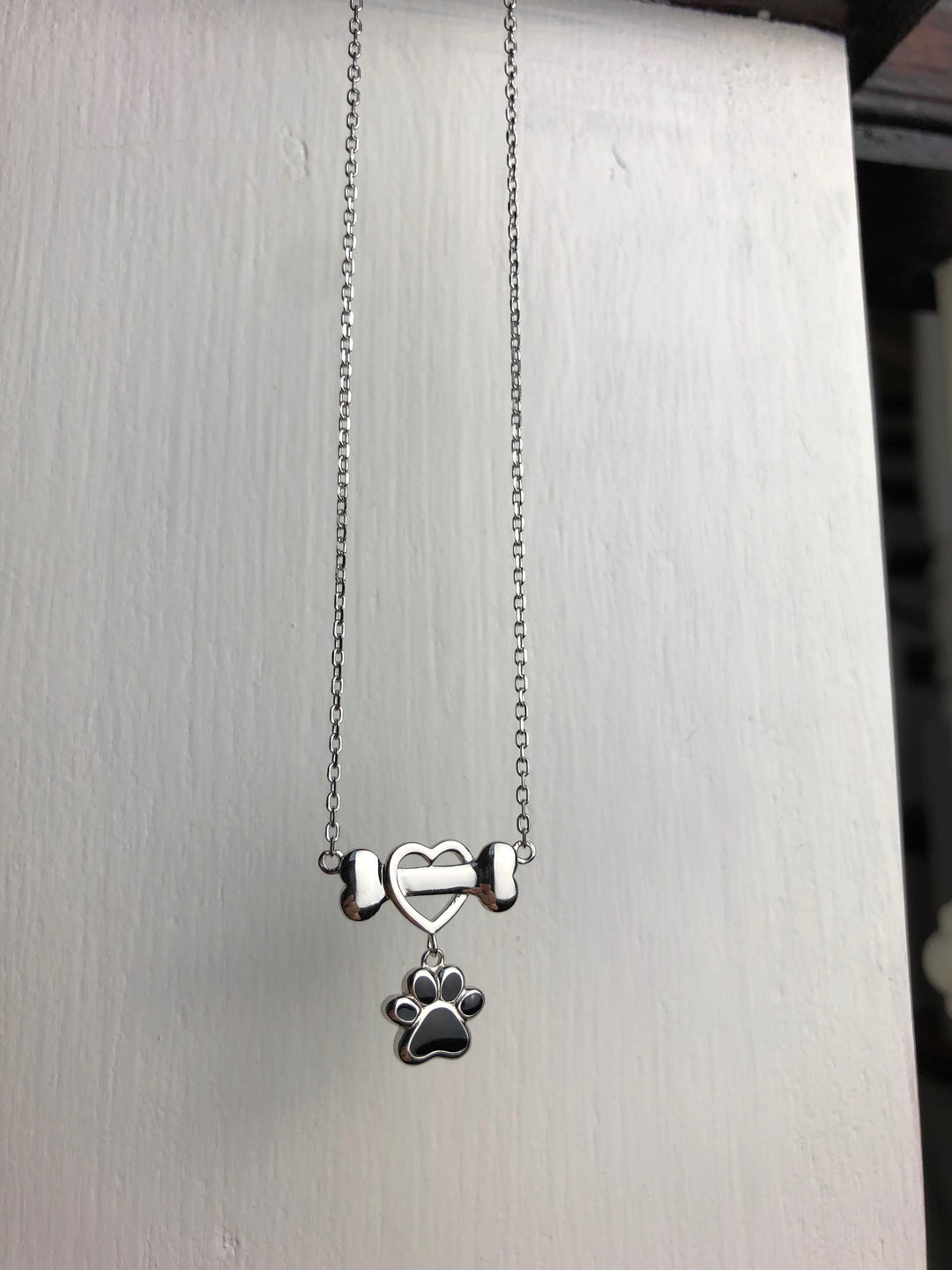 Stainless Steel Necklace with Heart, Bone and Paw Print