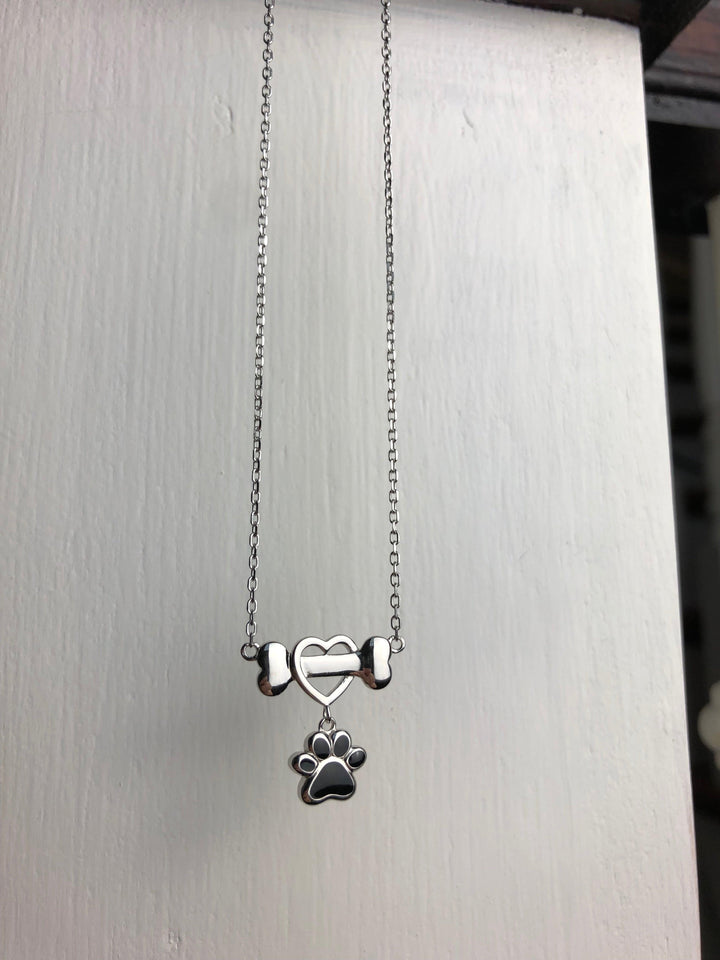 Stainless Steel Necklace with Heart, Bone and Paw Print