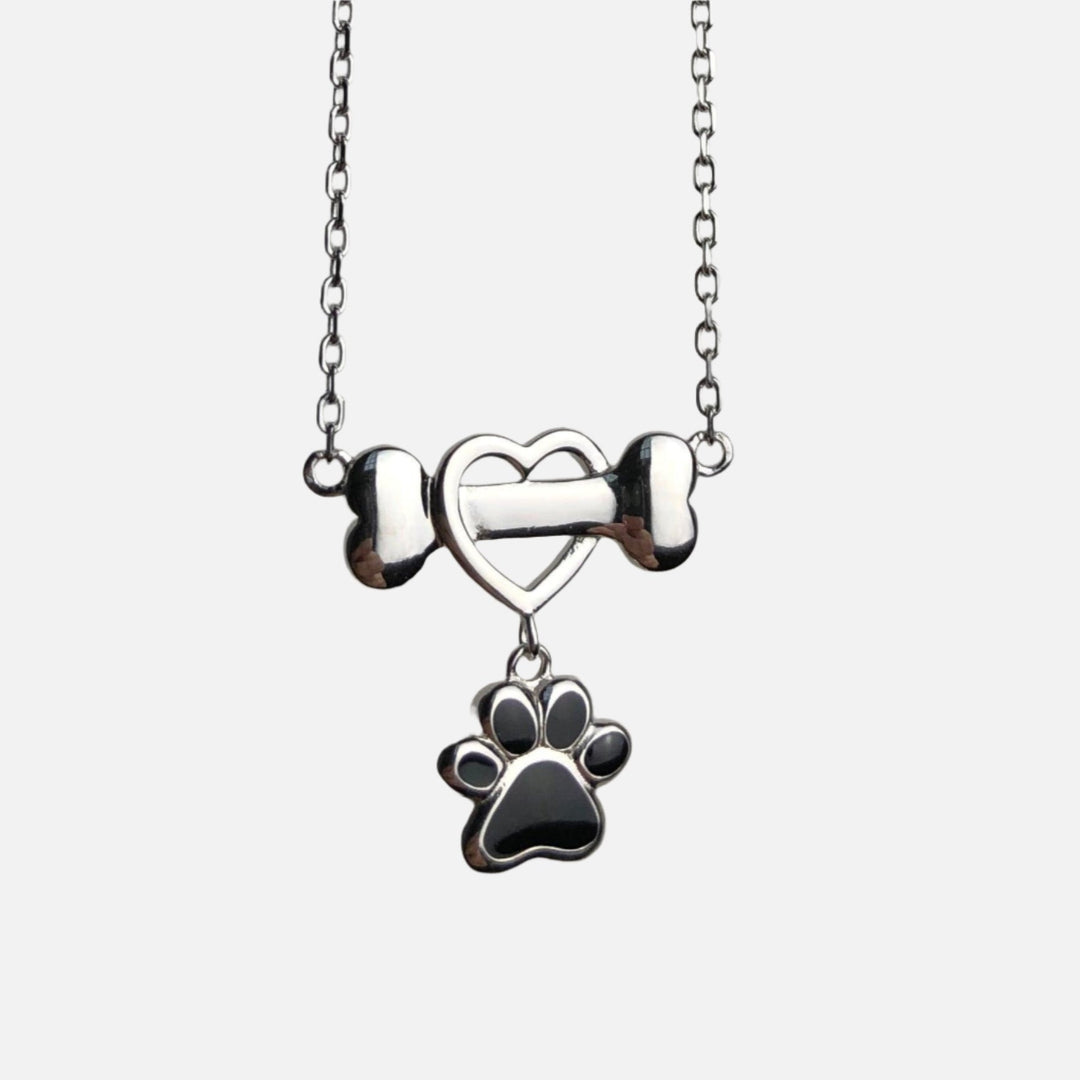 Stainless Steel Necklace with Heart, Bone and Paw Print