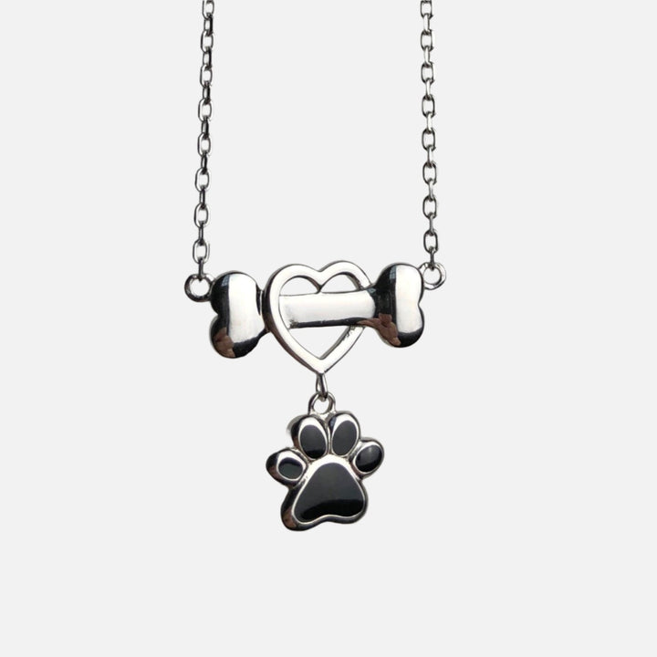 Stainless Steel Necklace with Heart, Bone and Paw Print