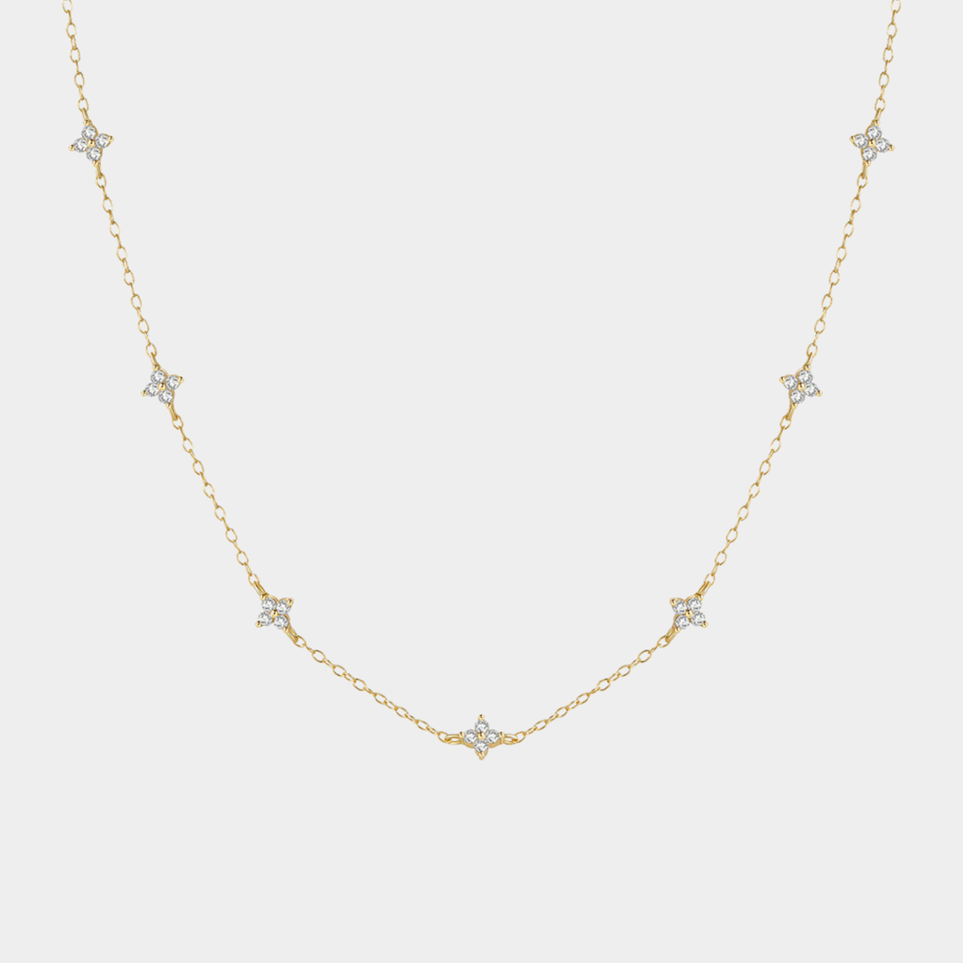 Gold Chain Necklace Clíodhna with Zirconia Flowers