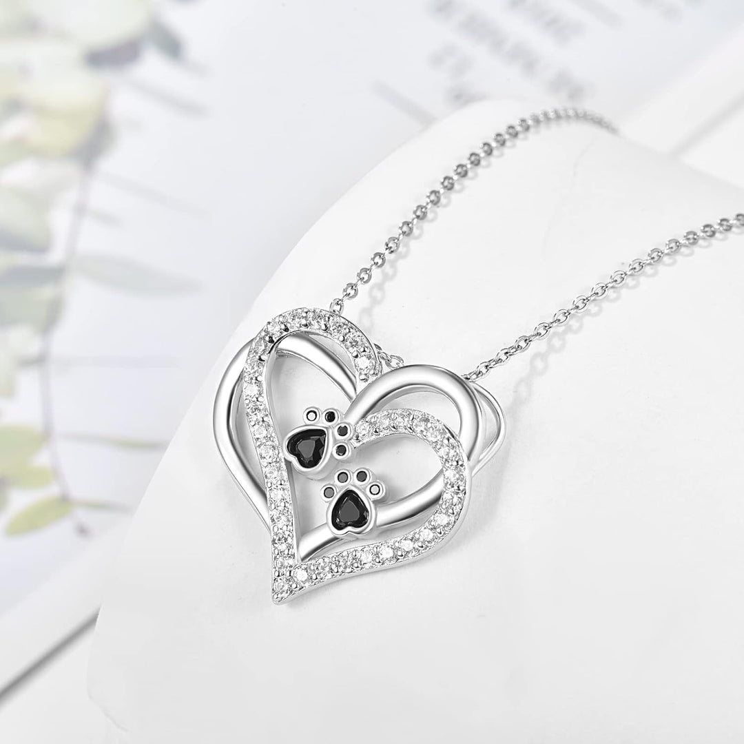 Silver Necklace Nóra with Paw Prints Heart