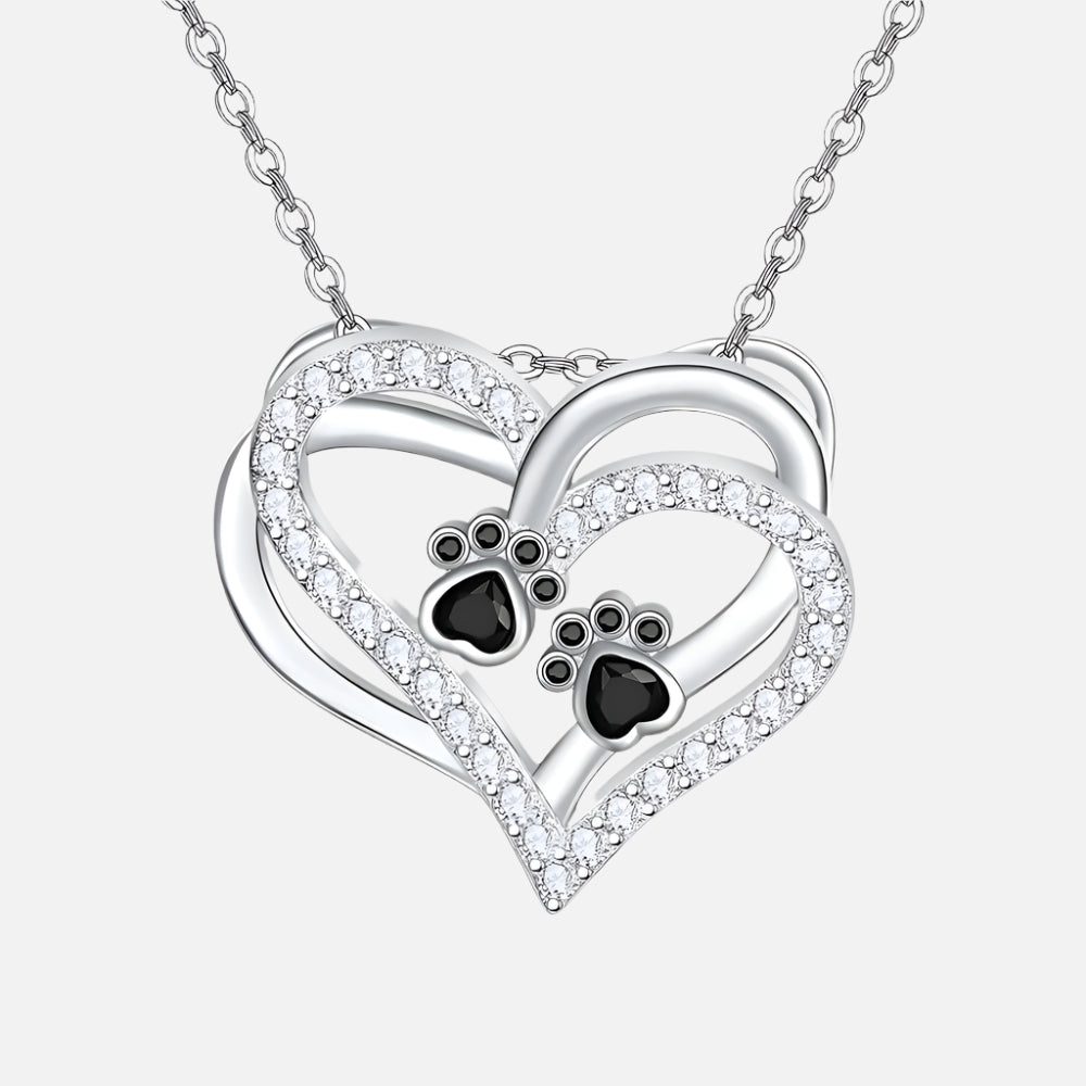 Silver Necklace Nóra with Paw Prints Heart
