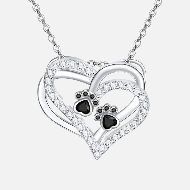 Silver Necklace Nóra with Paw Prints Heart