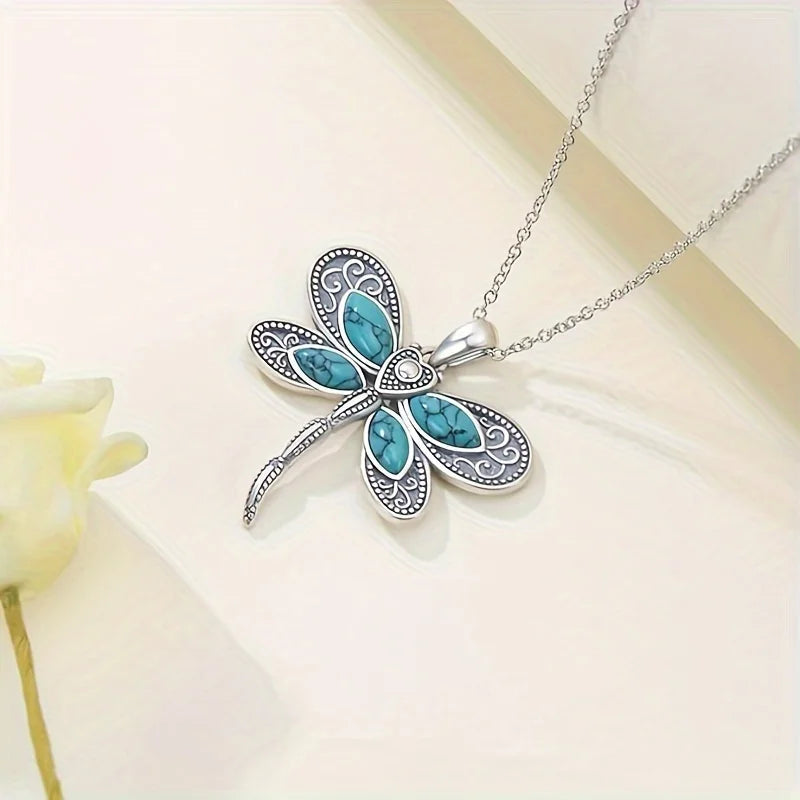 Silver Necklace Deirbhile with Turquoise Dragonfly