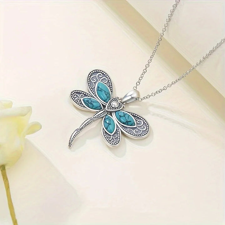 Silver Necklace Deirbhile with Turquoise Dragonfly