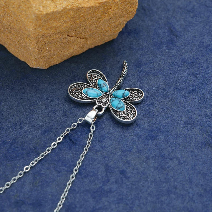 Silver Necklace Cara with Turquoise Dragonfly