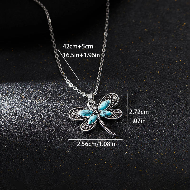 Silver Necklace Deirbhile with Turquoise Dragonfly