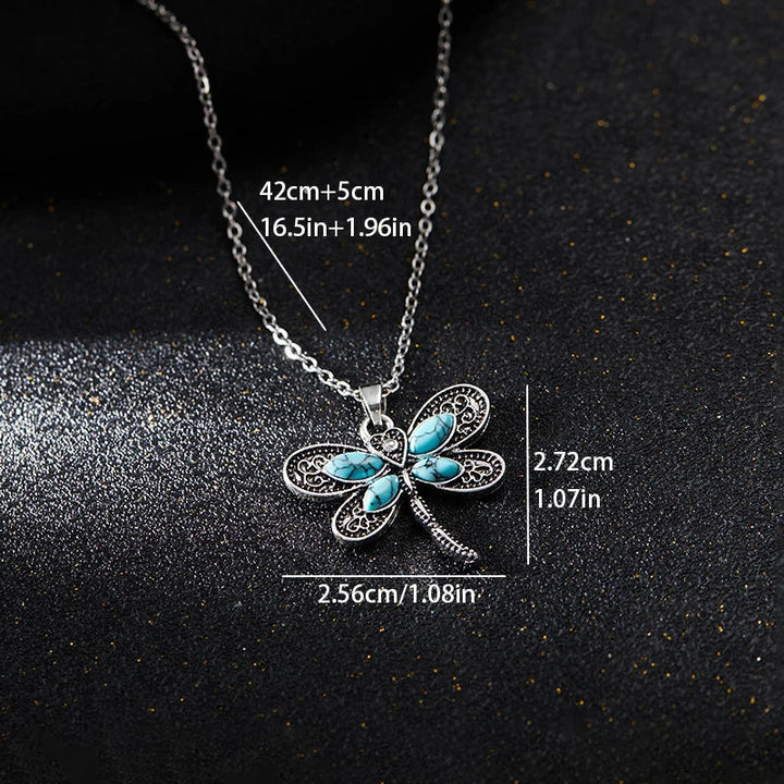 Silver Necklace Cara with Turquoise Dragonfly