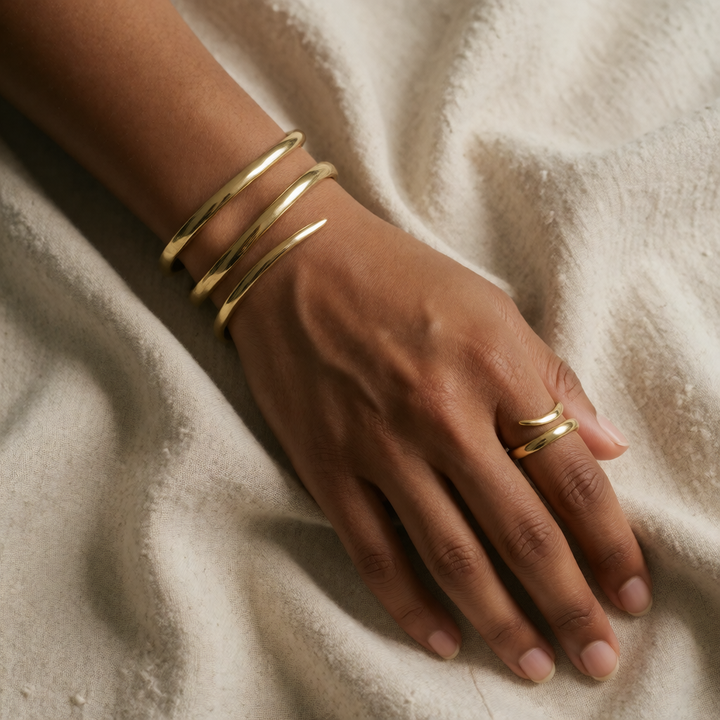 Gold Snake Bangle and Ring Set Saoirse