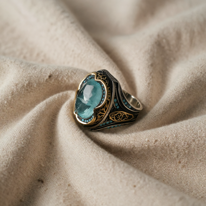 Silver &amp; Gold Ring Clíodhna with Aquamarine