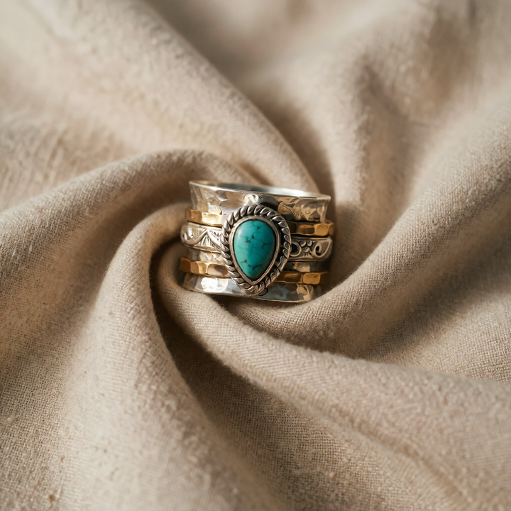 Gold &amp; Silver Ring Set Kinsale with Turquoise