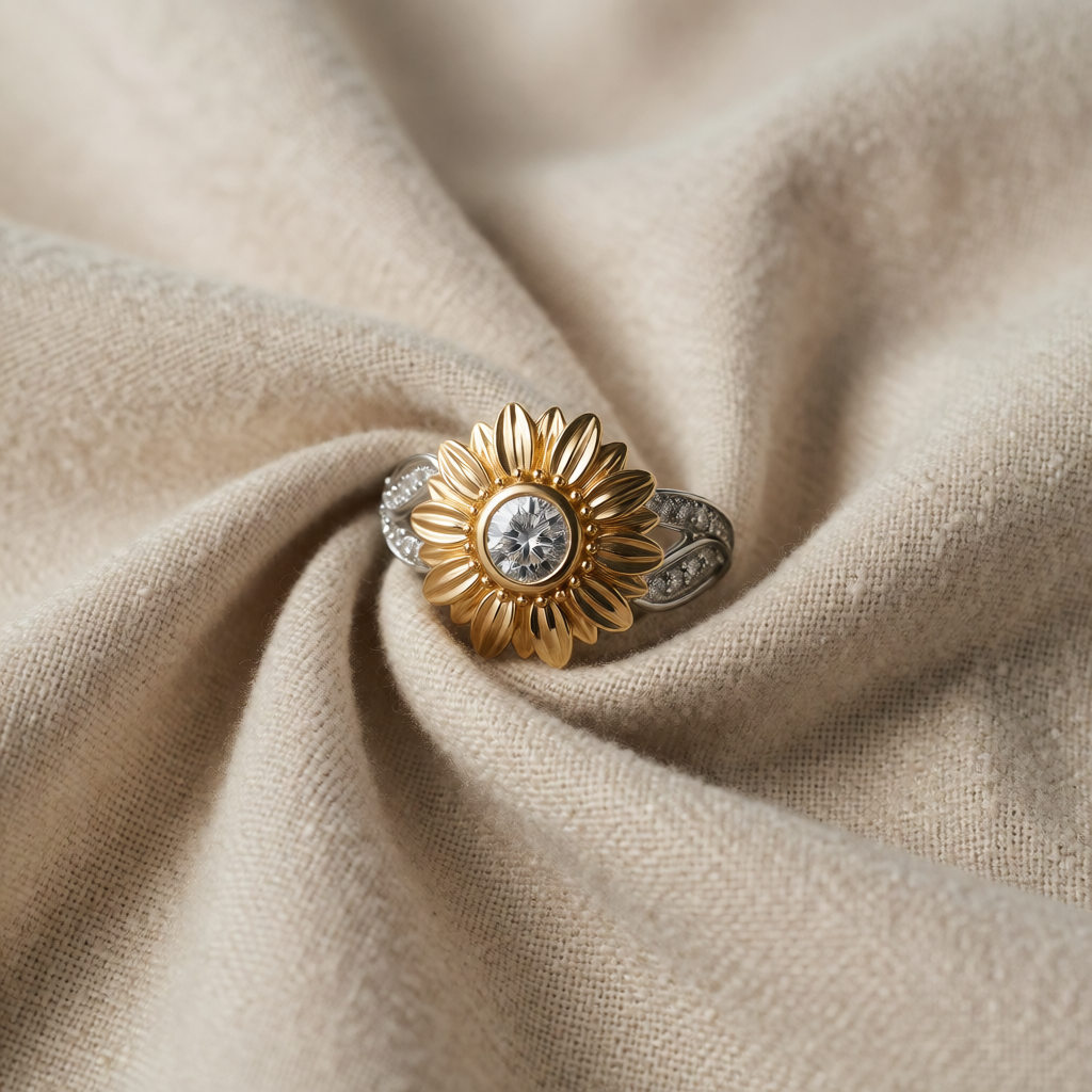 Gold &amp; Silver Ring Méabh with Sunflower