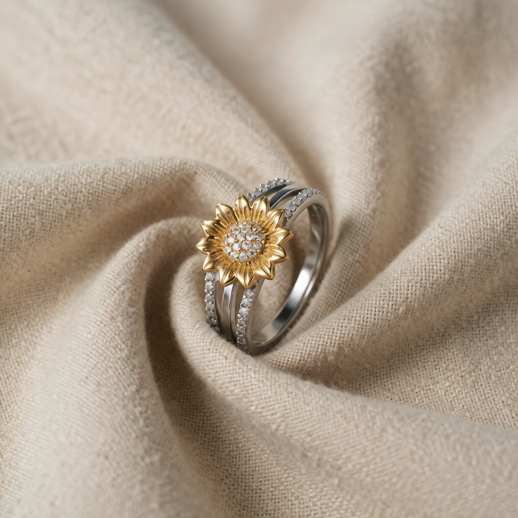 Gold &amp; Silver Ring Áine with Sunflower